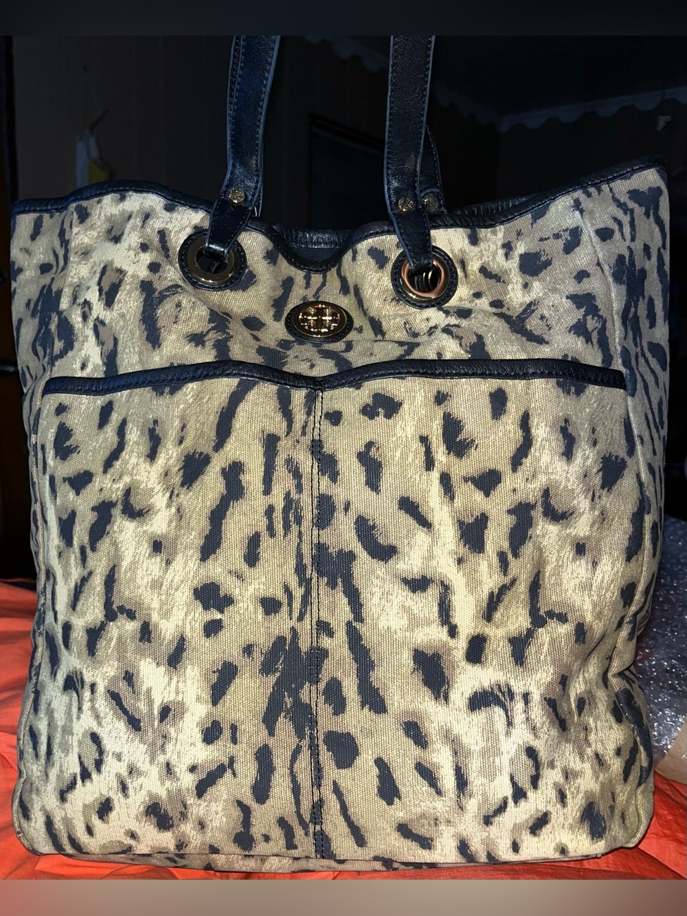 Tory Burch EUC Leopard-Print Tote Bag with Black